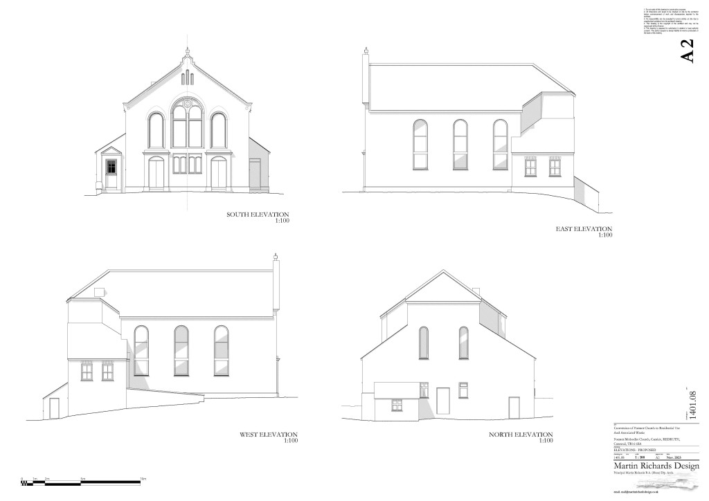 Lot: 133 - FORMER METHODIST CHURCH WITH PLANNING FOR RESIDENTIAL DEVELOPMENT - Proposed external elevation plans
